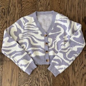 SHEIN Lavender and Cream Button-Up Cardigan
